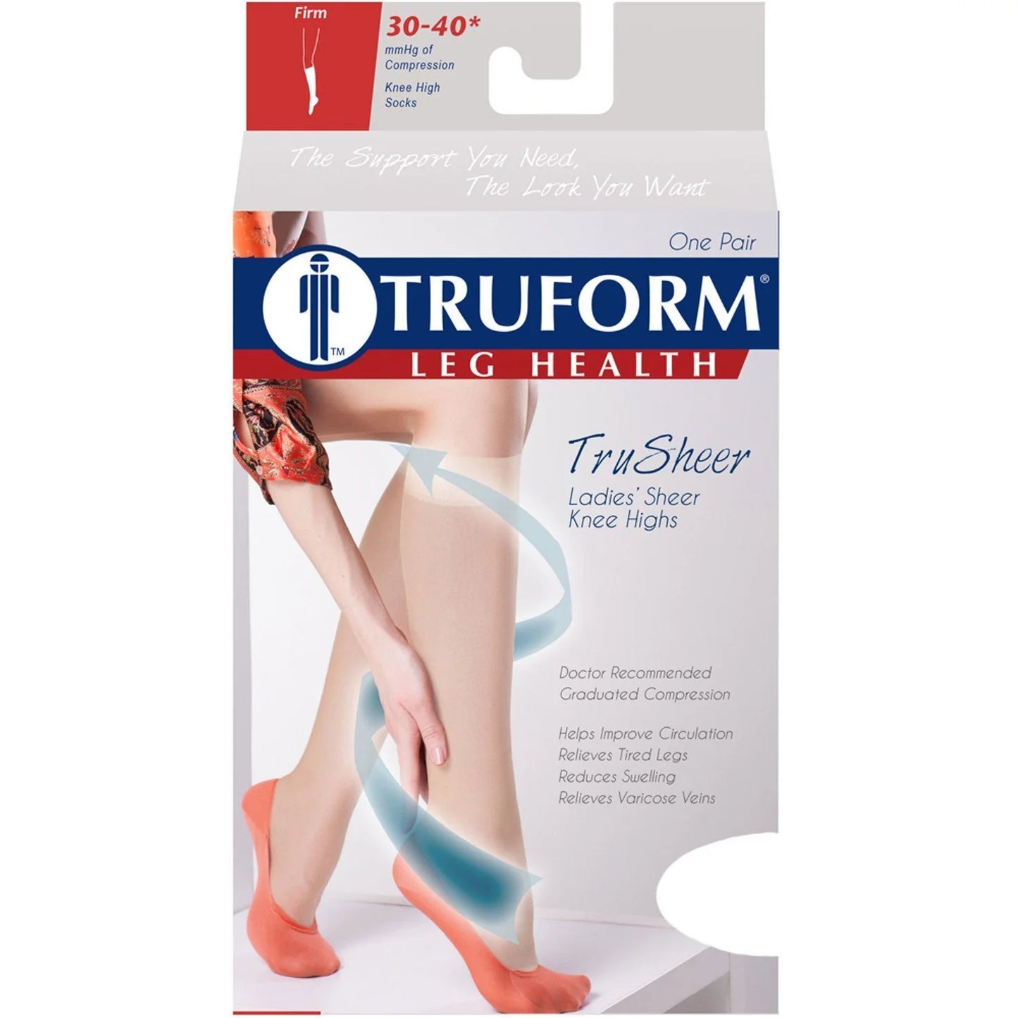 Truform leg health compression stocking packaging on a white background