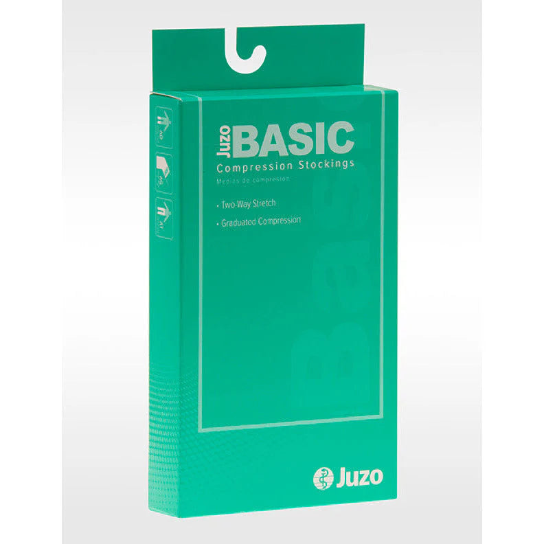 Juzo compression stockings packaging on a white background. Discover the Juzo Compressionsale collection of compression hosiery designed for comfort, support, and everyday wear.”