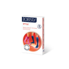 Jobst compression socks packaging with a person wearing compression socks from Compressionsale on a white background.
