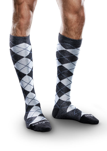 Core-Spun by Therafirm Patterns 10-15 mmHg Knee High Compression Socks – Closed Toe in Slate Argyle