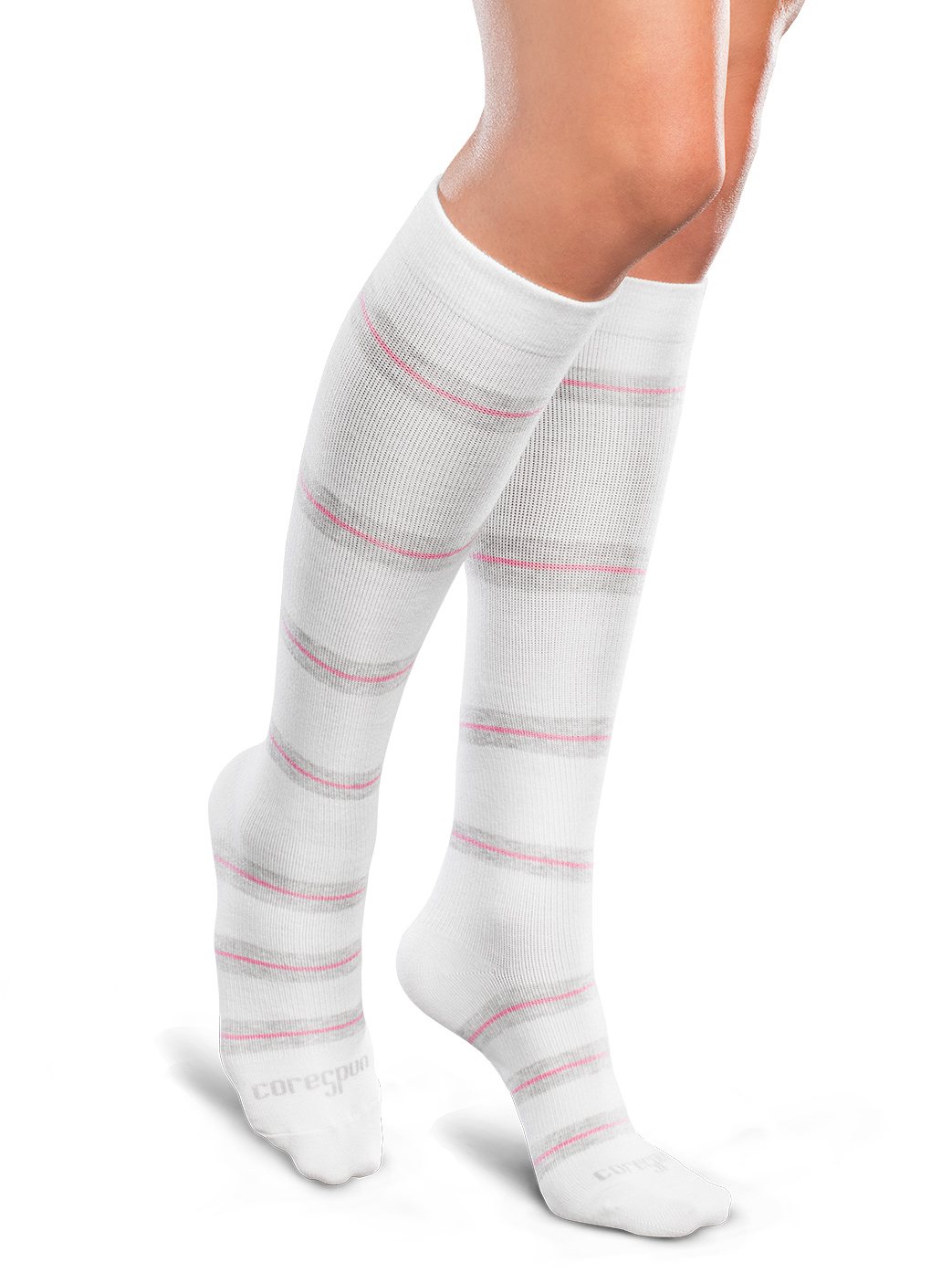 Core-Spun by Therafirm Patterns 10-15 mmHg Knee High Compression Socks – Closed Toe in Thin Line