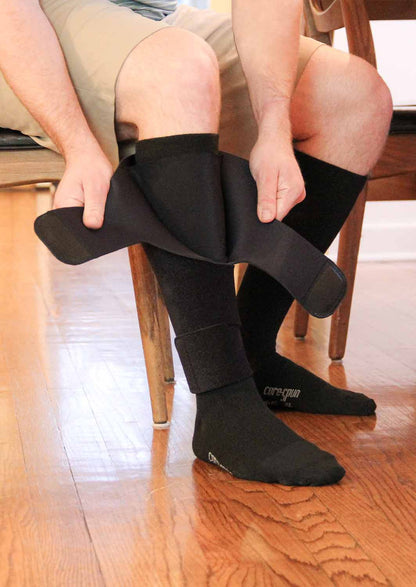 Therafirm Ease Adjust 30-50 mmHg Compression Below-Knee Wrap – worn on the lower leg