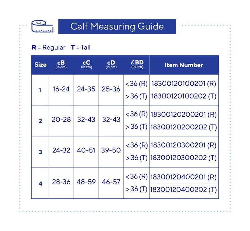 Thuasne BiFlex Self-Adjust Calf Wrap 20-50 mmHg - size chart