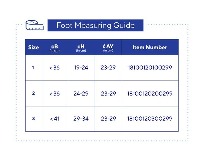 Thuasne BiFlex Self-Adjust Foot Wrap 20-50 mmHg - size chart