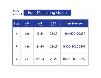 Thuasne BiFlex Self-Adjust Foot Wrap 20-50 mmHg - size chart