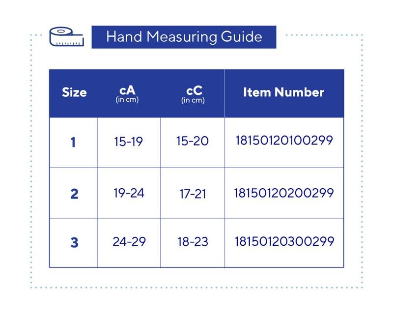 Thuasne BiFlex Self-Adjust Hand Wrap (Gauntlet) 20-40 mmHg - size chart
