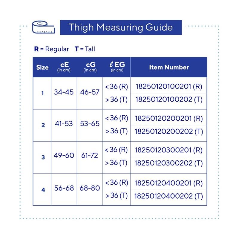 Thuasne BiFlex Self-Adjust Thigh Wrap 20-50 mmHg - size chart