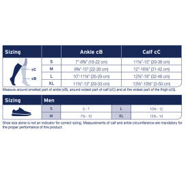 Sizing chart for shoes with measurements in centimeters on a white background