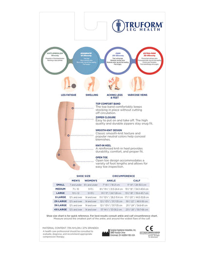 Chaussettes de compression zippées Truform jusqu'aux genoux ouvertes 15-20 / paire unisexe
