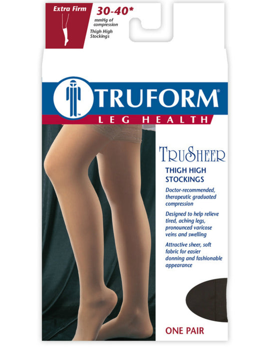 TRUFORM Women's TruSheer Thigh High Silicone Top Band 30-40 mmHg