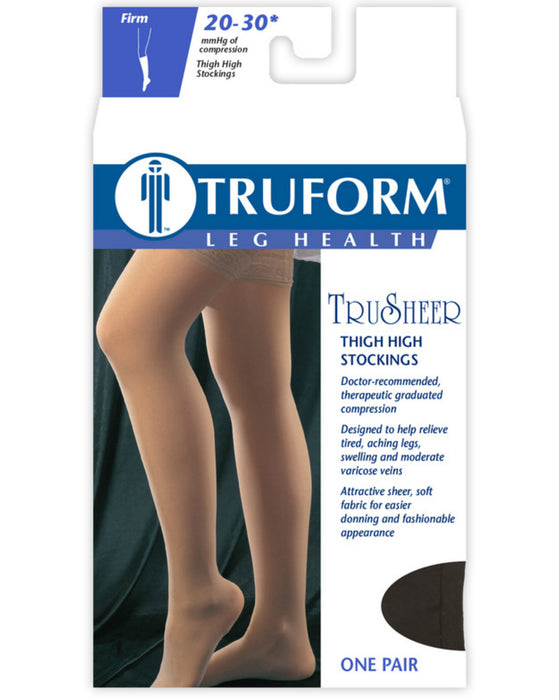 TRUFORM Women's TruSheer Thigh High Lace Silicone Top Band 20-30 mmHg
