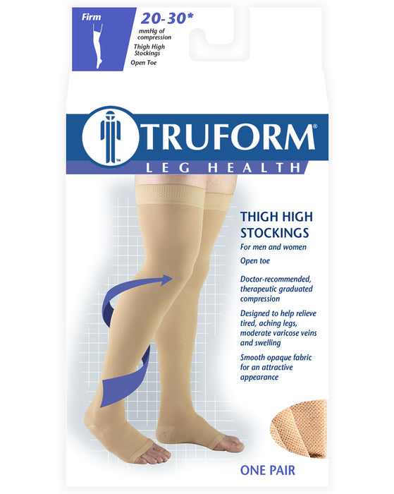 Truform Classic Medical Open Toe Thigh High Silicone Dot Top 20-30 mmHg