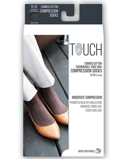 Touch Ladies' Fine Checkered Pattern Knee Highs 15-20 mmHg | Clearance (Final Sale)