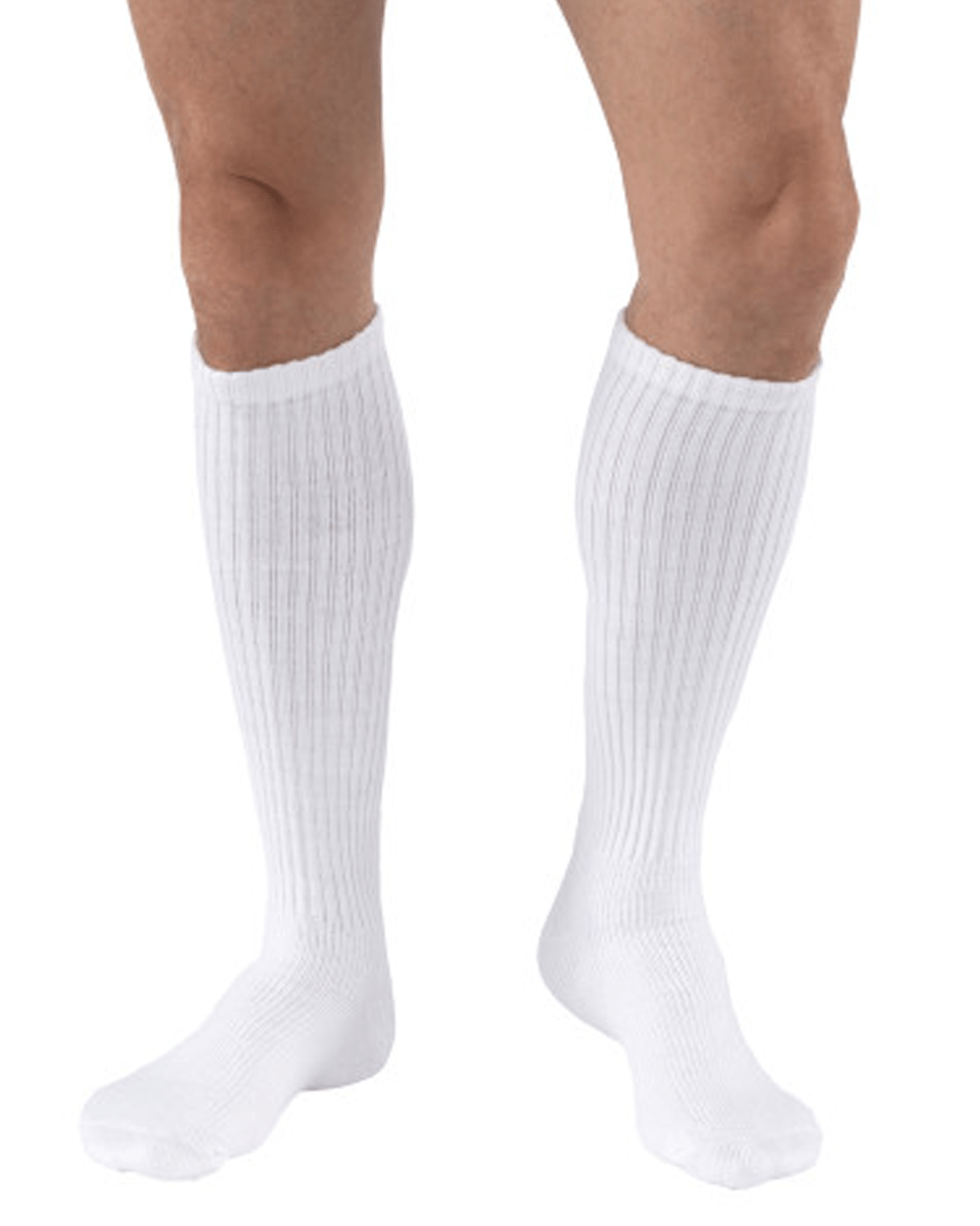 Knee-high white diabetic socks offering gentle compression support
