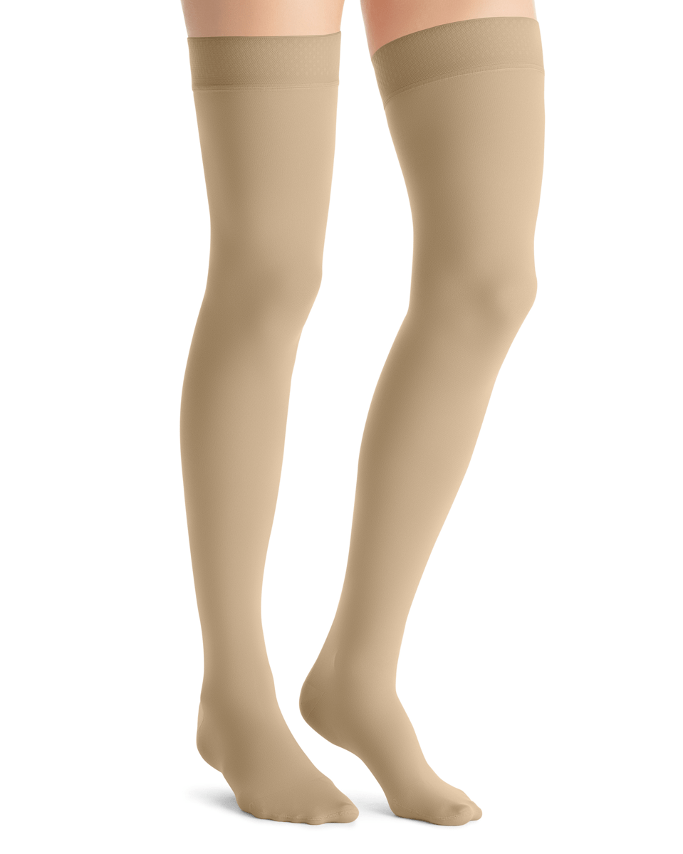 Jobst blickdichter, geschlossener Strumpf, 30–40 mmHg, Oberschenkelhoch, mit Silikon-Oberteil