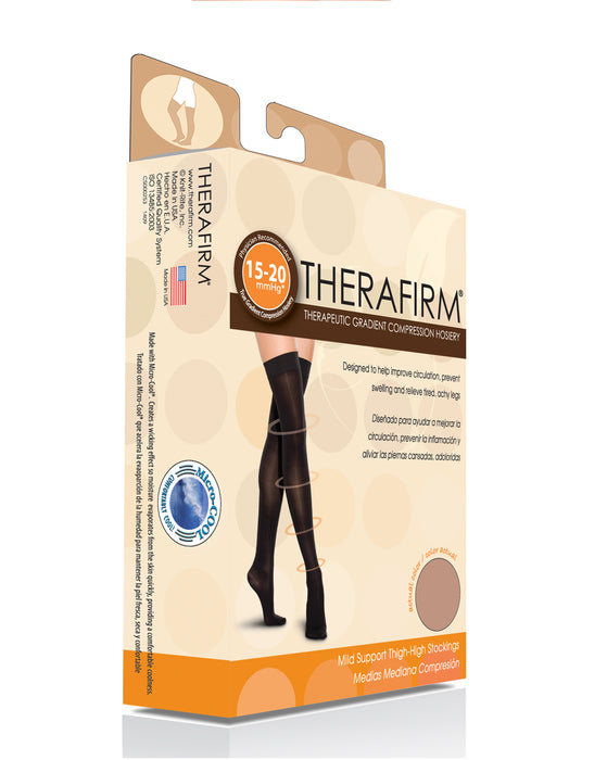 Therafirm Sheer Women's Thigh Highs with Lace Silicone Top Band 15-20mmHg