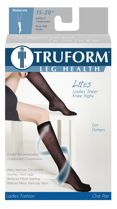 TRUFORM Women's LITES 15-20 mmHg Dot Pattern Sheer Knee Highs - New