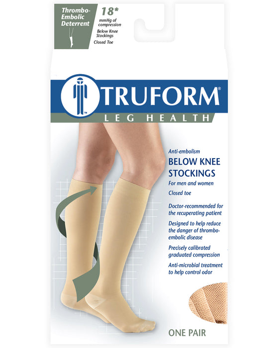 TRUFORM Anti-Embolism Closed Toe Knee High Support Stockings 18 mmHg