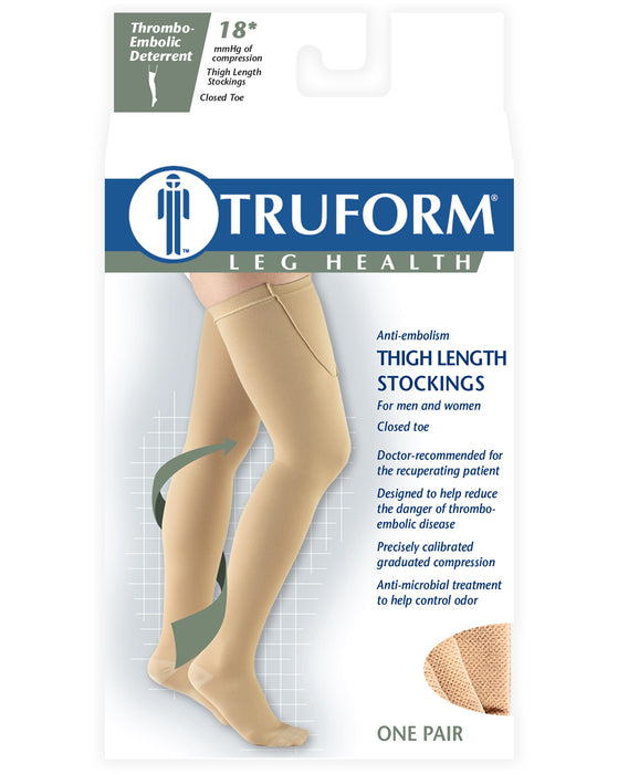 TRUFORM Anti-Embolism Closed Toe Thigh High Support Stockings 18 mmHg
