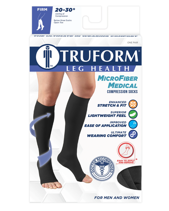 MicroFiber Medical Compression Socks 20-30 Open Toe Infused with Aloe Vera