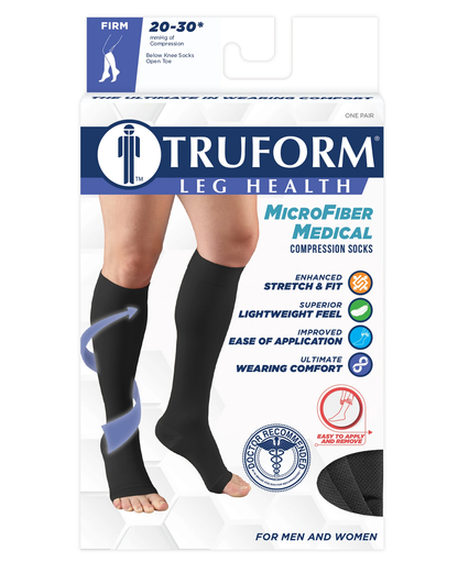 Truform MicroFiber Medical Compression Socks 20-30 Open Toe Infused with Aloe Vera