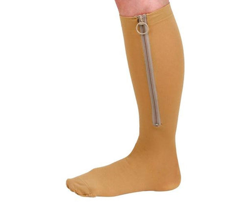 CURAD Knee-High ZIPPER Compression Hosiery - 20-30 mmHg- Beige - MDS1710