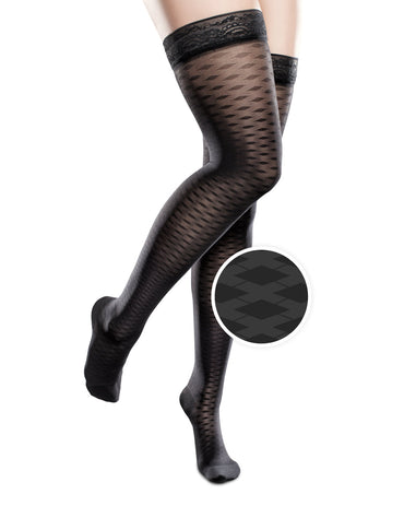 Therafirm Sheer Ease PATTERNED Women's Closed Toe Thigh High Stockings 20-30mmHg | Clearance (Final Sale)