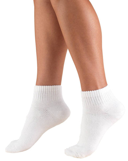 White socks worn with legs on a white background
