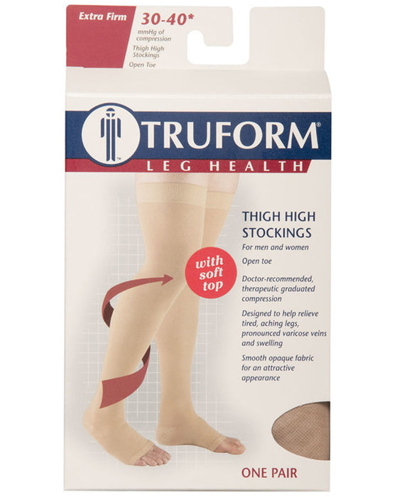 Truform Classic Medical Open Toe Thigh High Silicone Dot Top 30-40 mmHg