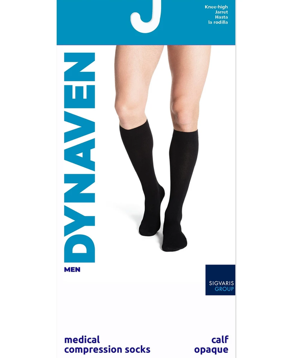Dynaven Opaque Ribbed Men's 15-20 mmHg Knee High w/ Silicone Grip Top