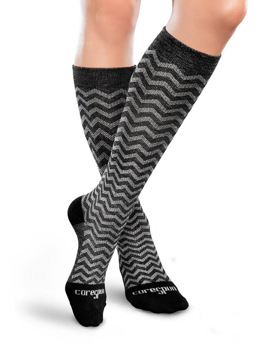 Core-Spun by Therafirm Patterned Thin Line Socks for Men & Women 10-15mmHg | Clearance (Final Sale)